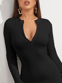 Women's Casual Sexy Zipper Package hip Mini Dress Fashion Deep V-Neck Autumn And Winter Stretch Skinny Party Long Sleeve Dress