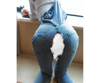 Jeans Bib Pants Women's Crotch Convenient Pants Double-headed Invisible Zipper Large Version Loose Slim Sex Pants Wide Leg Pants