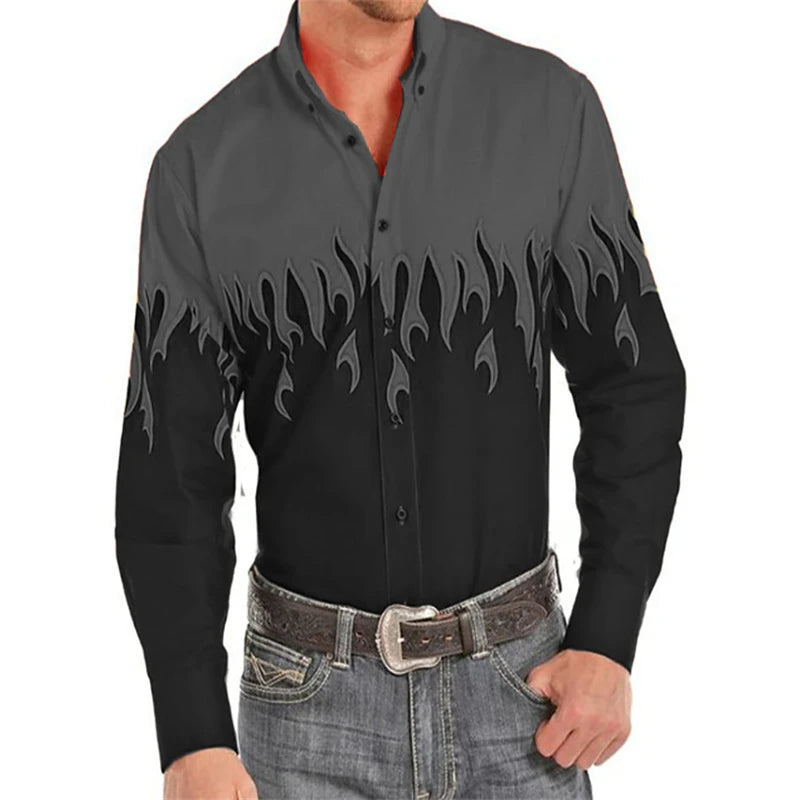 Men's shirt pattern shirt 3D printed shirt outdoor street long sleeved V-neck clothing fashion designer casual and comfortable