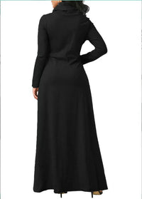 2023 New Elegant Long Maxi Dress Autumn Winter Warm High Collar Women Long-sleeved Dress  Woman Clothing With Pocket