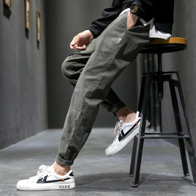 Men's Casual Jeans Pure Cotton Straight Workwear Korean Style Trendy Versatile Ties Sports Pants