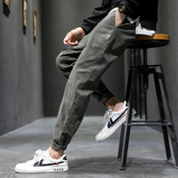 Men's Casual Jeans Pure Cotton Straight Workwear Korean Style Trendy Versatile Ties Sports Pants