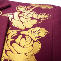 Metal-printed Men's Long-sleeved Suit Jacket, White V-neck Blazers, Wine Red Wedding Party Performance Coat.European Sizes M-3XL