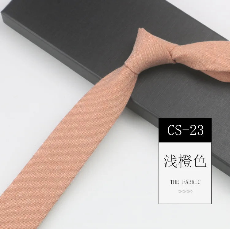 Classic 6cm Solid Navy Brown Neckties For Men Narrow Soft Cotton Neck Ties Casual White Tie Club Party Shirt Accessories Cravat