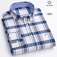 New in shirt Plus size 7xl 100%cotton Oxford long-sleeve shirts for man slim fit formal plain shirt plaid office elegant clothes