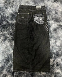 2000s washing old vintage printed jeans men gothic trend loose pants super large washing hip hop fashion wide pants