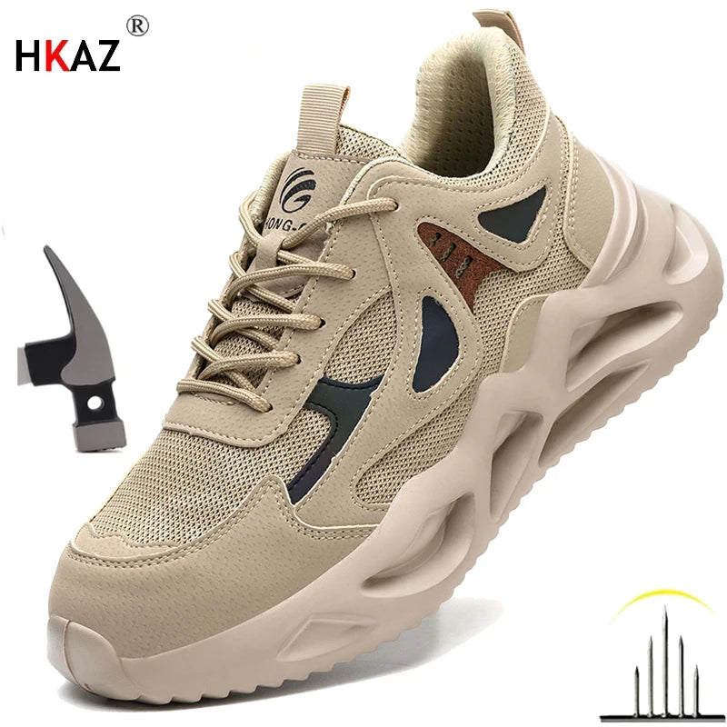 Work Sneakers Men Steel Toe Shoes Spring and Autumn Annals Safety Breathable Shoes Puncture-Proof Boots Fashion Indestructible
