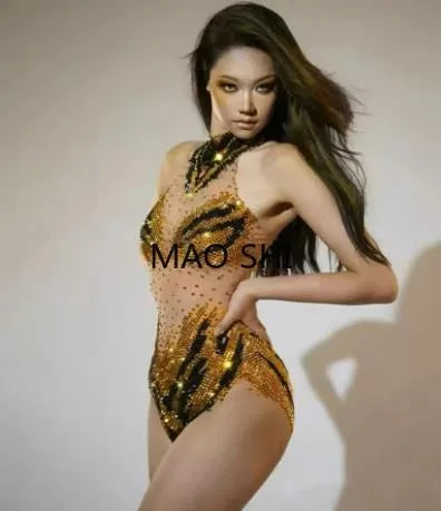 Sexy Sparkly Blue Crystals Leotard Nightclub Birthday Celebrate Dj Rhinestones Bodysuit Dance Costume Stage Photoshoot Wear