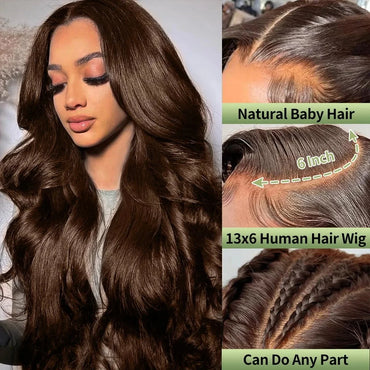 Chocolate Brown Body Wave Lace Front Wig Transparent 13x4 13x6 HD Lace Frontal Wigs 4x4 5x5 lace closure Colored Human Hair Wigs