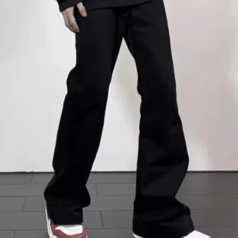 Black Jeans Men Casual Simple All-match Flare Sleeve Handsome Streetwear Daily Fashion Stretchy American Style Pantalon Homme