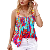 Women's Tank Top Spring Summer Colorful Abstract Print Beaded Strap Asymmetric Hem Valentine's Day Casual Vacation Top