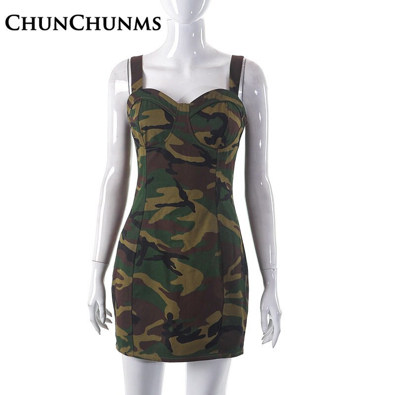 Sexy Camouflage Spaghetti Strap Cargo Dress For Women Casual Street Y2k Printed Bodycon Outdoor Sport Mini Dresses 2023 Summer