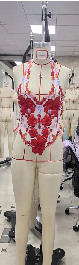 Women Floral Print Sheer Halter Tops V-Neck Backless Trendy Shirts Streetwear Aesthetic Grunge Clothes