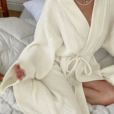 Spring Summer Women's 100% Cotton Women's  Nightgown Gown Robe Long Sleeve Cardigan Gown Morning Gown Pajamas Home Clothes