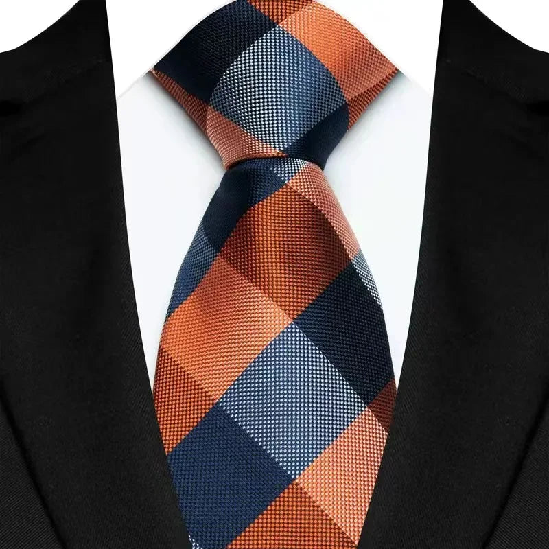 Luxury 8CM Mens Ties Plaid Checks Stripes Classic Business Necktie Jacquard Woven Neck ties For Men Groom Wedding Party Neckwear