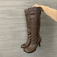 Autumn Winter Cosy Button Woman Knee-High Modern Boots Fashion Round Toe Thin Heels Ladies Long Booties Party Shoes