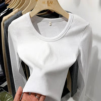 Spring 2025 Sexy Texture Pit Stripe Slim Knit Long Sleeve Women's T-shirt New O Neck Women's Tops Casual Women's Tops