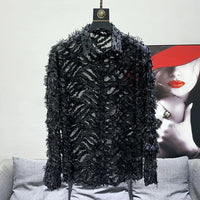 Mens Shirt Y2k Hollow Feather Tassel Shirt Streetwear Niche Personality Breathable Nightclub Trend Tops Men'S Clothing 2024