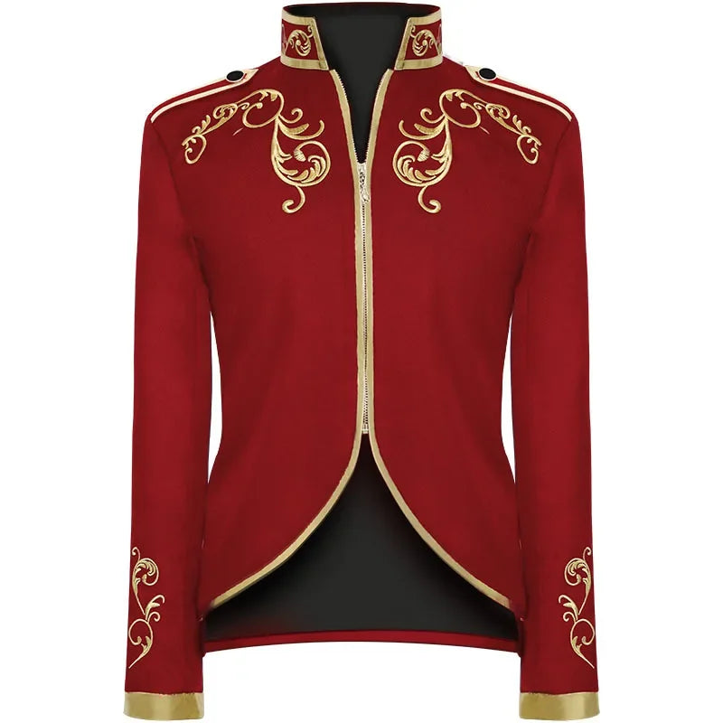 British Style Men Embroidered Flower Suit White / Blue / Red Male Wedding Dance Party Coat Singer Stage Performance Dress Blazer