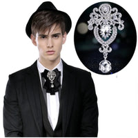Korean Fashion Ribbon Bowtie Brooches Rhinestone Crystal Men's Shirt Necktie Collar Pins Luxury Wedding Brooch Accessories