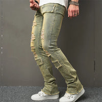 Vintage Style Men Streetwear Holes Spliced Slim Jeans Trousers Hip hop Stylish Distressed Stretch Denim Pants For Male