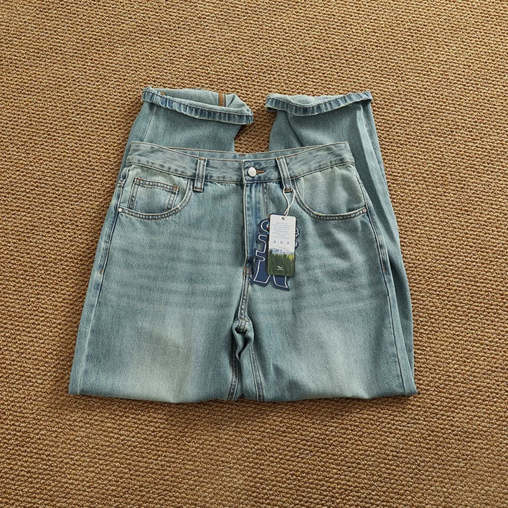 Jeans men's spring and summer thin loose straight tube drop wide leg long pants