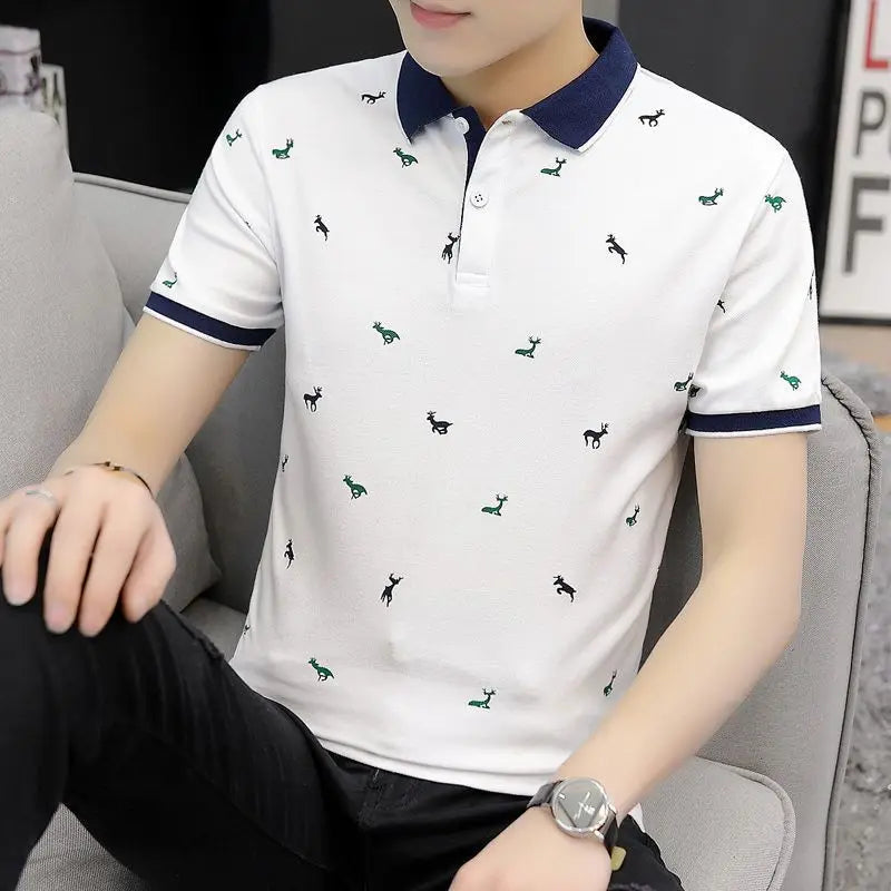 Fashion Lapel Button All-match Printed Polo Shirts Men Clothing Summer New Oversized Casual Pullovers Loose Korean T-Shirt