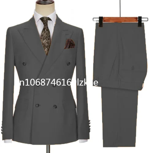 2024 New Design Double Breasted Men Suit Orange Slim Fit Peak Lapel Wedding Suits For Men Prom Blazer Groom Tuxedo Jacket Pants