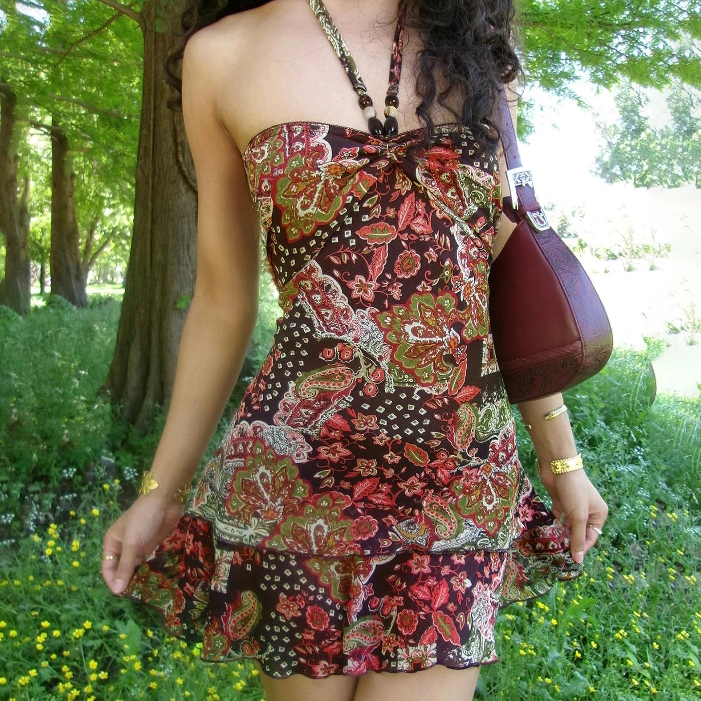 SUCHCUTE Chic Romantic Print Halter Dress For Women Sexy Sleeveless Backless Mini Dress Fashion Holiday Clothes Summer Beach