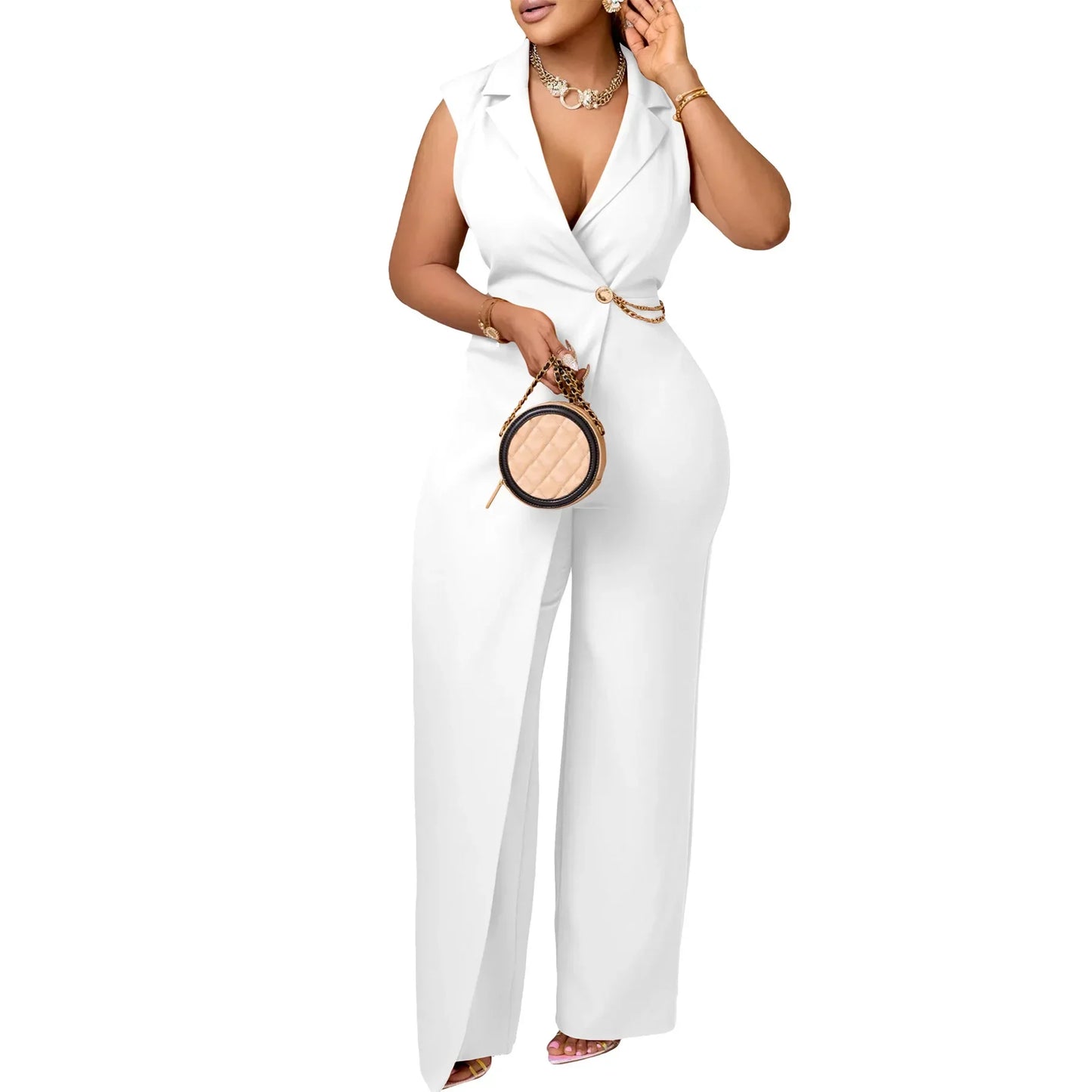 Dashiki Africa Clothing African Clothes for Women Summer Elegant African Sleeveless V-neck Polyester Party Evening Long Jumpsuit