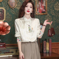 Spring Thin New Chinese Style Embroidery 2025 Long-sleeved Shirt Spring Shirt New Fashion Casual Top