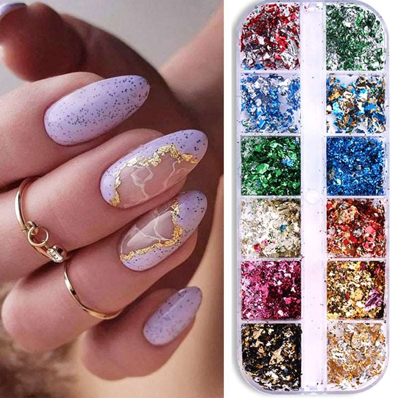 1 Box Silver Irregular Aluminum Foil Colorful Paper Nail Art Sticker 3D Glitter DIY Manicure UV Gel Polish Nail Decoration Tools