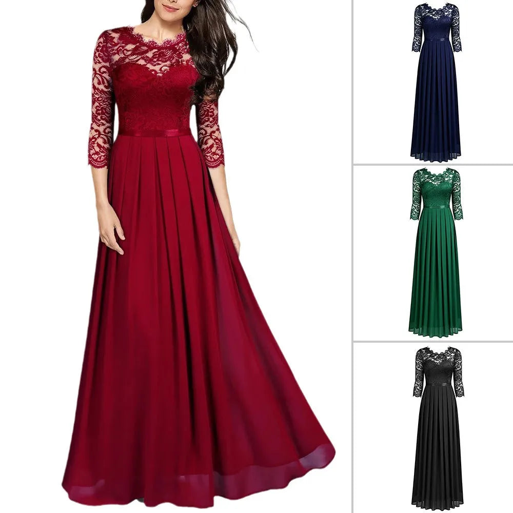 2023 Summer Plus Size 3XL Lace Evening Dress Long Luxury Elegant Sexy Robe Mixi Dress Wedding Party Night Dresses Solid Vestidos