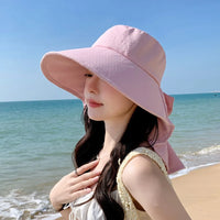 UPF 50+ UV Protection Bow Bucket Hat Sunscreen Portable Outdoor Sun Hat Wide Brim Adjustable Fisherman Cap Women