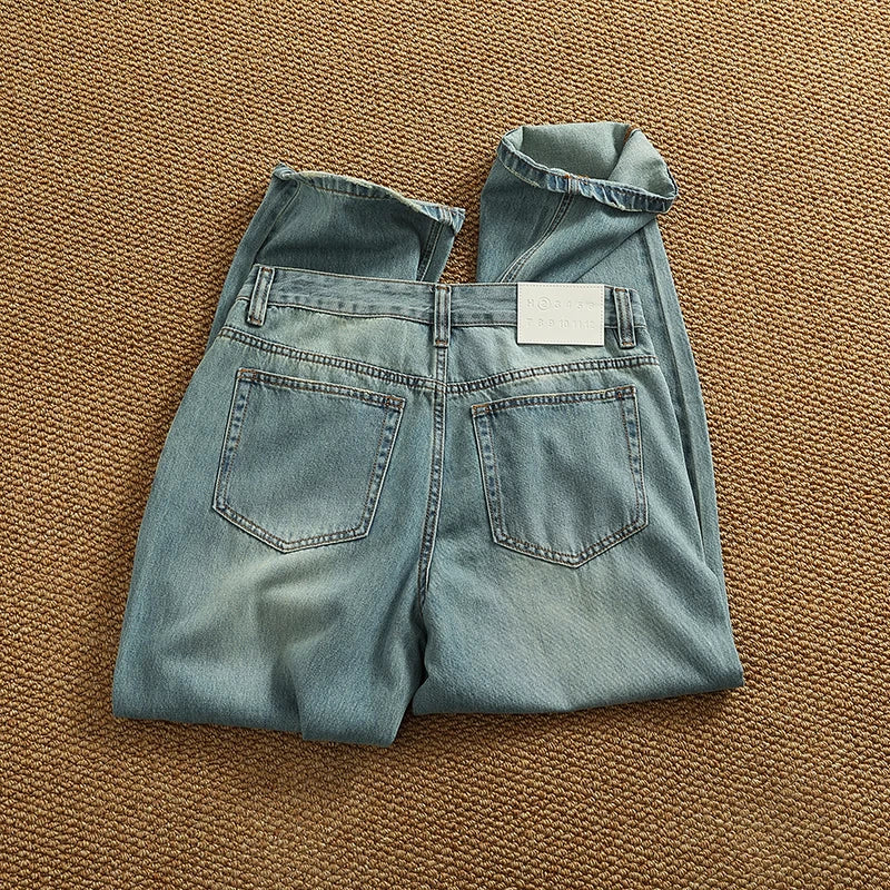 Jeans men's spring and summer thin loose straight tube drop wide leg long pants