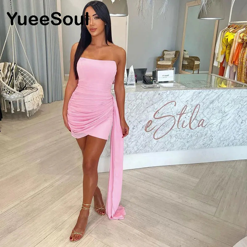 Pink Women Dress Sleeveless Slim Sexy Elegant Mini Dresses 2023 New In Summer Y2K Sweet Party Prom Chic Prom Evening Dresses