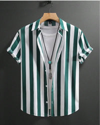2024 men's shirt button shirt summer shirt 8 color short -sleeved striped striped lapel fashion Hawaiian casual beach shirt