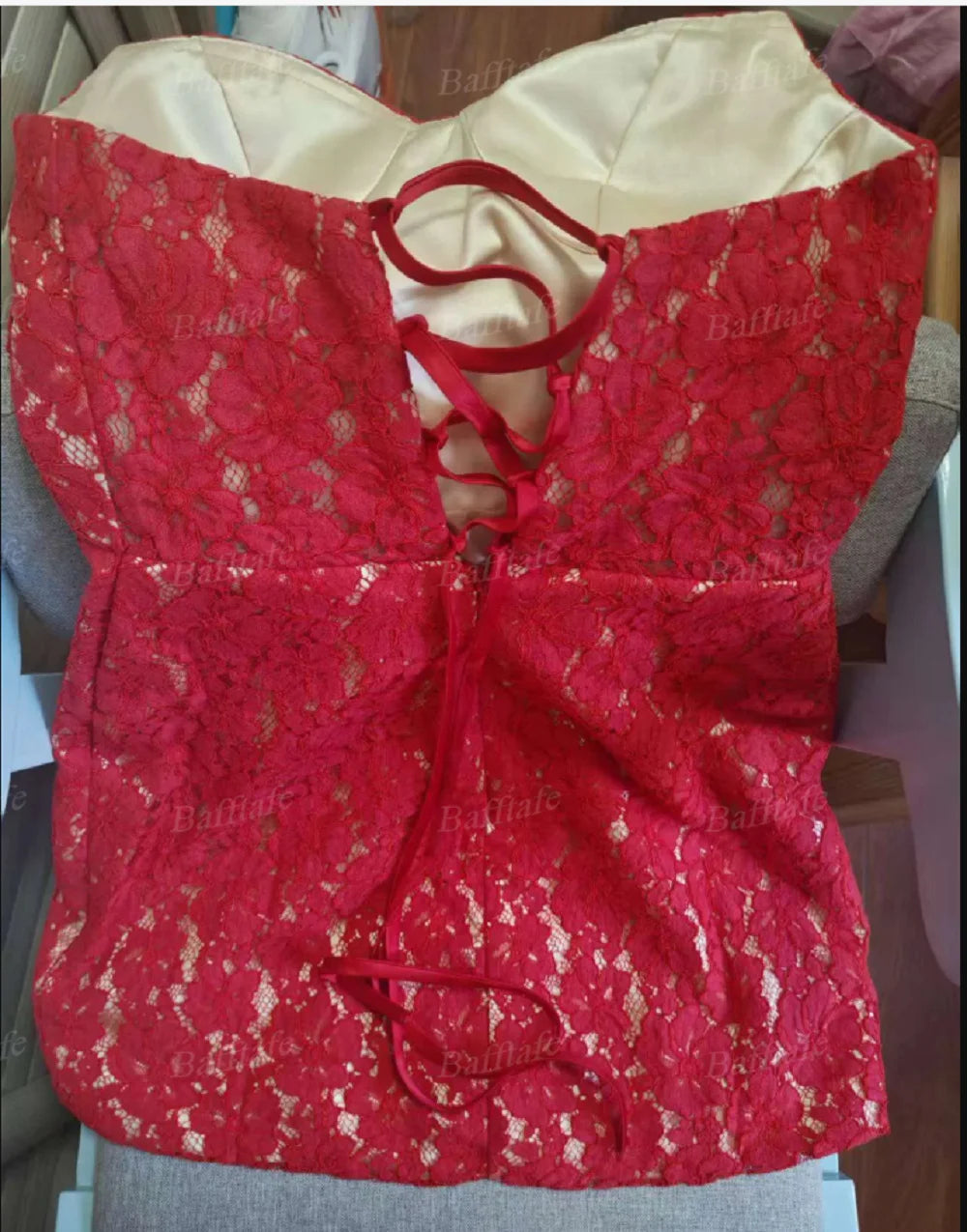 Bafftafe A Line Mini Prom Dresses Customized Red Lace Champagne Lining Homecoming Dress Formal Special Birthday Party Gowns