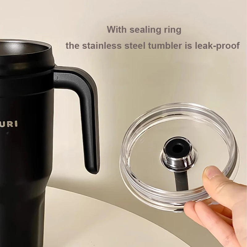 Large Insulated Water Bottle Stainless Steel Tumbler With Handle Straw Travel Gym Thermos Mug For Ice Hot Coffee Juice 1100ml