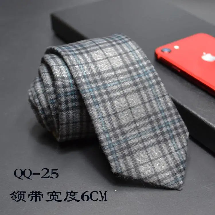 Mens Ties 6cm Classic Cotton Handmade Skinny Neck Ties for Men Striped Narrow Collar Slim Cashmere Tie Casual Plaid Tie For Man