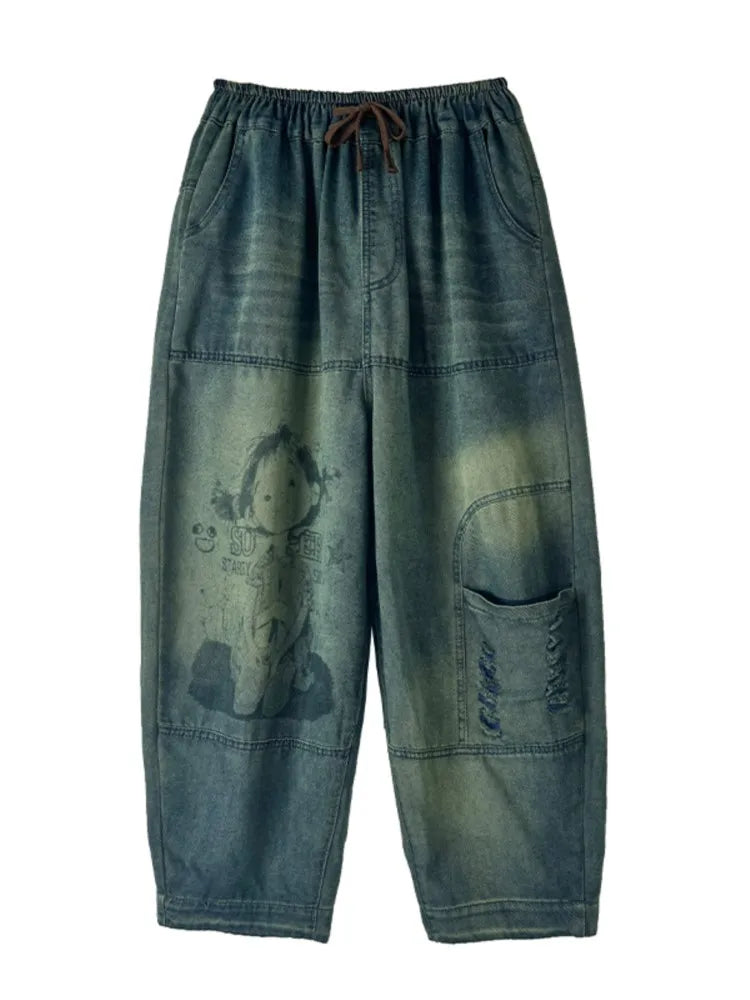 Oversized Jeans Spring Summer Pant Women Elastic High Waist Fashion Print Ladies Trousers Loose Woman Harem Pants