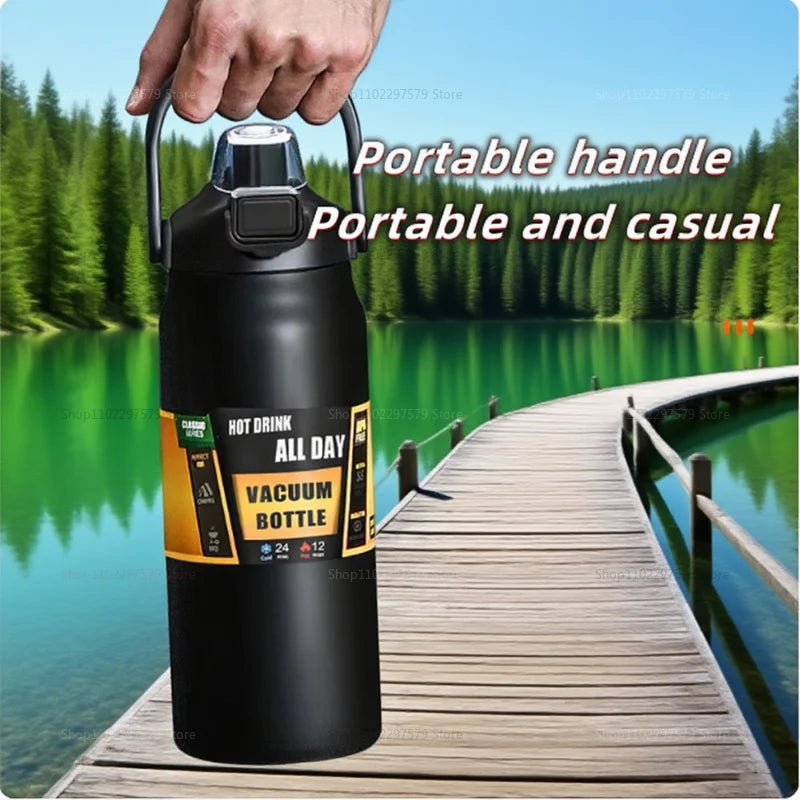 Insulated Stainless Steel Travel Mug 1000ml 1500ml Large Capacity Camping Car Cup Hot Cold Drink Insulation Durable Outdoor Car