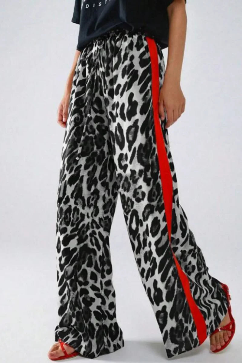 New women's fashion leopard print casual straight leg wide leg pants