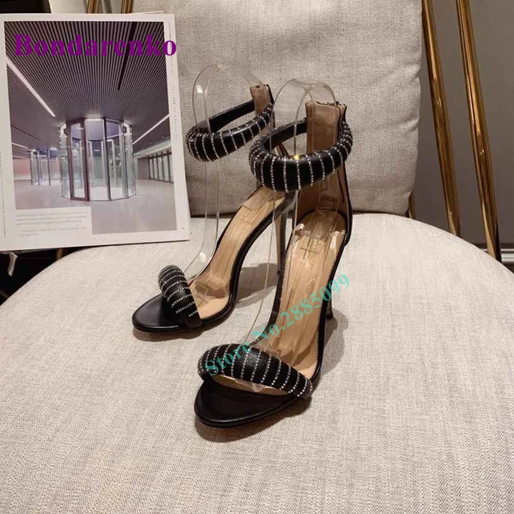 New Fshion Summer Women's Sandals Open Toe Ankle Strap Solid Stiletto Heel Hollow Sandals Women Shoes Party Dress Designer Shoe