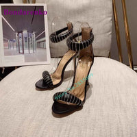 New Fshion Summer Women's Sandals Open Toe Ankle Strap Solid Stiletto Heel Hollow Sandals Women Shoes Party Dress Designer Shoe