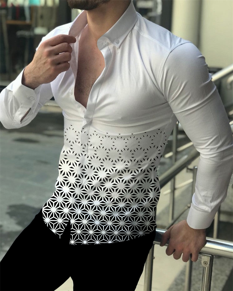 2023 Men Shirt Lapel Suit Long Sleeve Button Top Luxury HD Pattern Soft Comfortable Shirt Plus Size