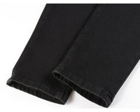 Fashionable new men's jeans, washed, nostalgic, elastic, slim fit, perforated, patchwork patch, black jeans, high street designe