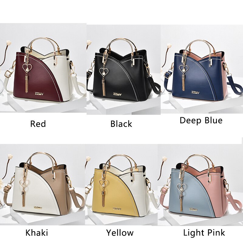 Women Patchwork Handbags PU Leather Purse Block Handle Tote Bags Fashion Large Capacity Stitching Totes Satchel Shoulder Bag New