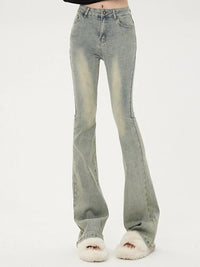 Ins Women Korean High Waist Flared Jeans Female High Street Boot Cut Pants Lady Y2k 2000s Yellow Denim Bell Bottom Trousers