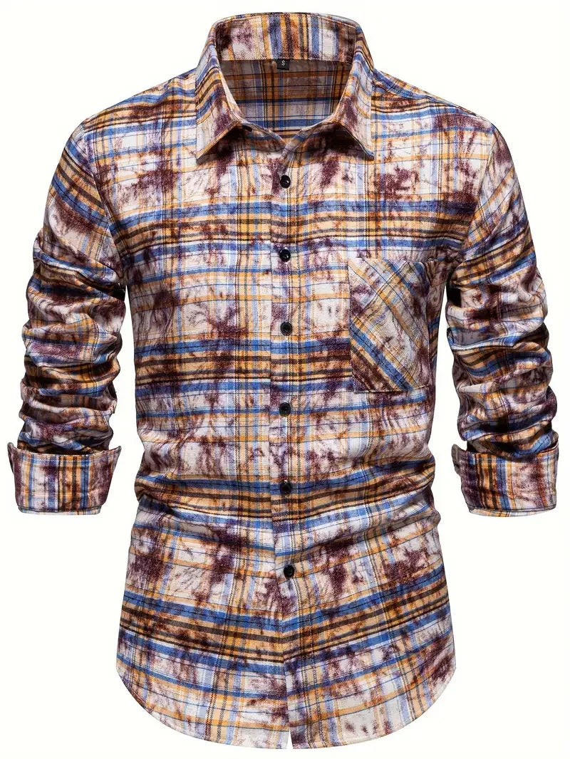 Men's Leopard Printed Shirt Vintage Outdoor Casual Holiday Lapel 3D Printed Lapel Shirt Blue Purple Brown